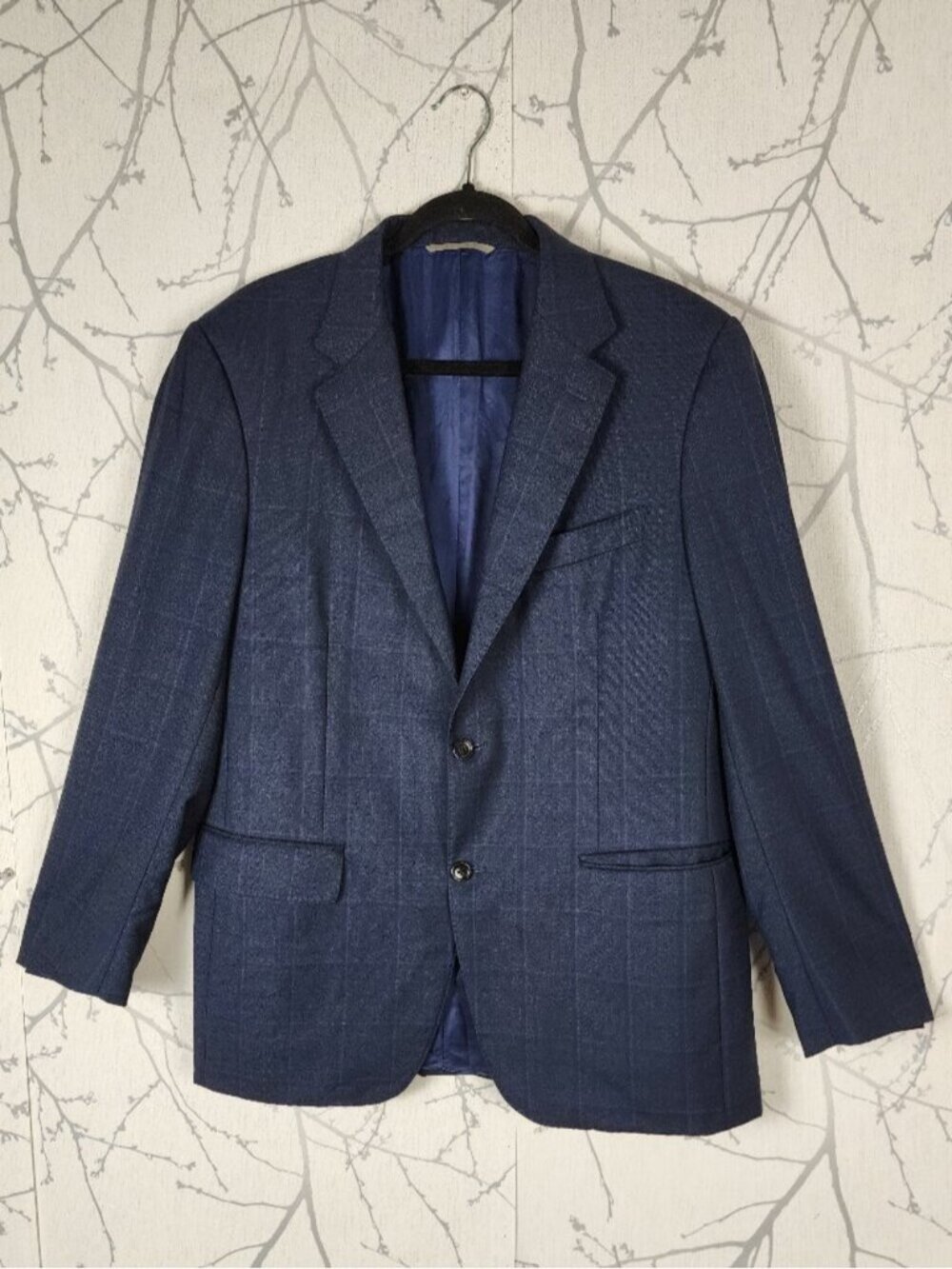 Canali Navy Windowpane Checks 100% Wool Blazer Sport Coat